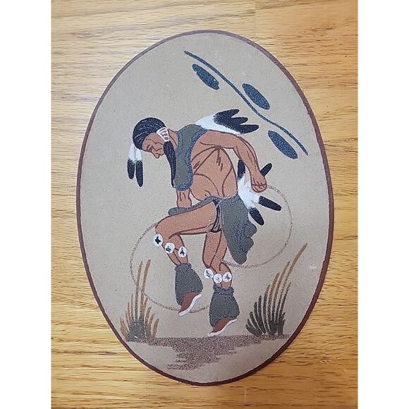 Native Navajo Sand Art Painting Hoop Dancer 10" X 7" Oval By Freddie Nelson - Picture 1 of 8